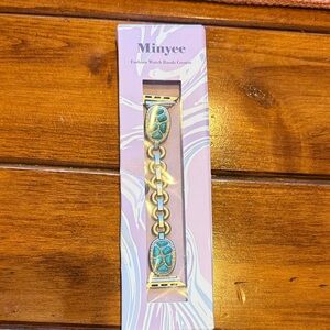 Silver tone and Turquoise Decorative Iwatch band 44-46